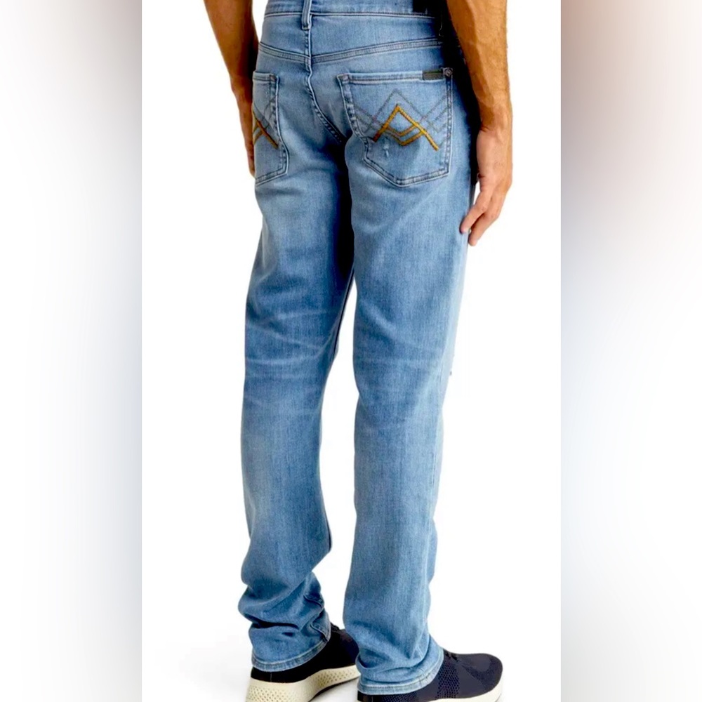 Paxtyn Skinny Jeans Distressed Blue Denim LEI 7 for all mankind